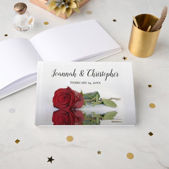 Livro De Visitas Refletindo Casamento Romântico de Rosa vermelha Lo (Frente aberta)