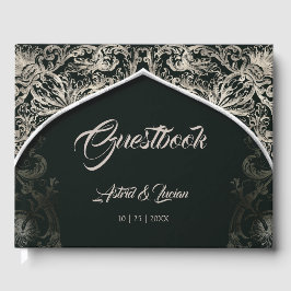 Livro De Visitas Regal Silver Flourish Hunter Green Wedding