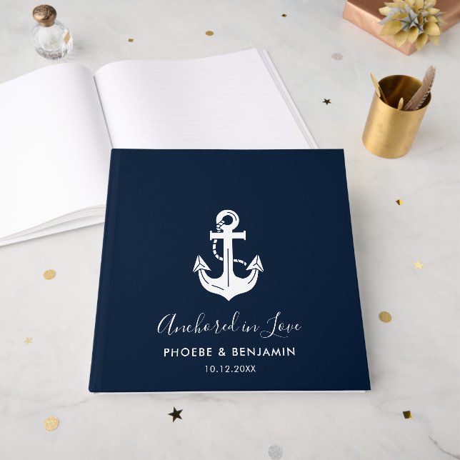Livro De Visitas Registro de Presentes de Casamento Marítimo Modern (Frente aberta)