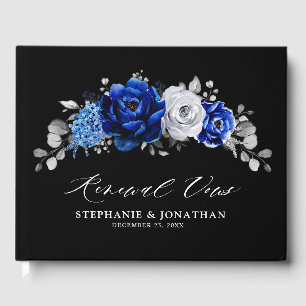 Livro De Visitas Renovação do Floral Metálico Real Blue Silver Whit