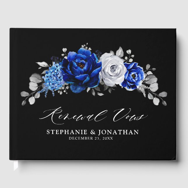 Livro De Visitas Renovação do Floral Metálico Real Blue Silver Whit (Frente)