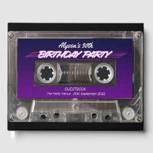 Livro De Visitas Retro 80s Mixtape Cassete Neon Purple Birthday Gu