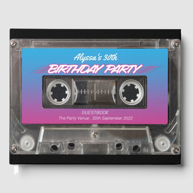 Livro De Visitas Retro 80s Neon Pink Blue Mixtape Party Gu (Frente)