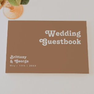 Livro De Visitas Retro Beach Guestbook de Casamento Marrom