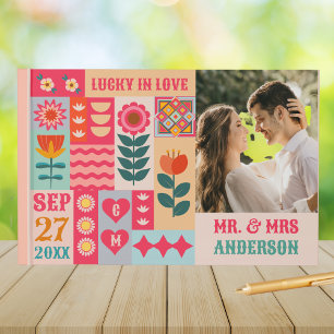 Livro De Visitas Retro Boho Floral Negrito e Bright Casamento Color