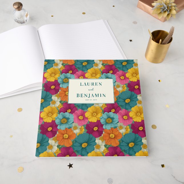 Livro De Visitas Retro Botanica and Teal Wedding (Frente aberta)