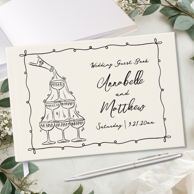 Livro De Visitas Retro Hand Drawn Wedding (Retro Hand Drawn Wedding Guest Book)