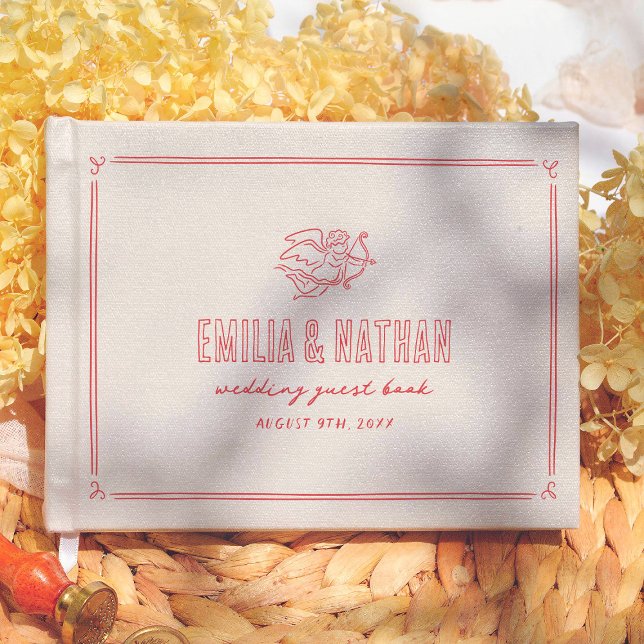 Livro De Visitas Retro Love Struck Hand Drawn Cupid Modern Wedding (Criador carregado)