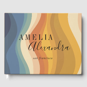 Livro De Visitas Retro Onda Arco-íris Terroso Boho Negócios Amarelo
