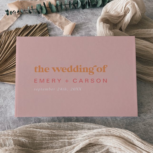 Livro De Visitas Retro Verão | Casamento rosa e laranja (Criador carregado)