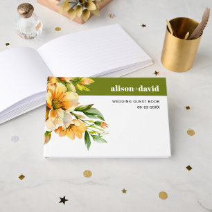 Livro De Visitas Rhododendron flores laranja amarelo casamento