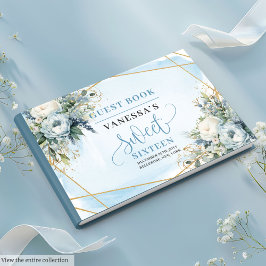 Livro De Visitas Rico Pastel Blue Dourado Floral Sweet Sessenta