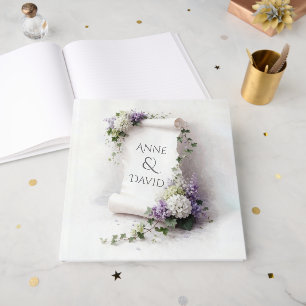 Livro De Visitas Rolo de Noiva com Lilases e Hortênsias