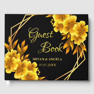 Livro De Visitas Romance de outono preto & dourado floral geométric