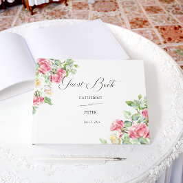 Livro De Visitas Romantic Blush Pink/Ivory Watercolor Roses Wedding