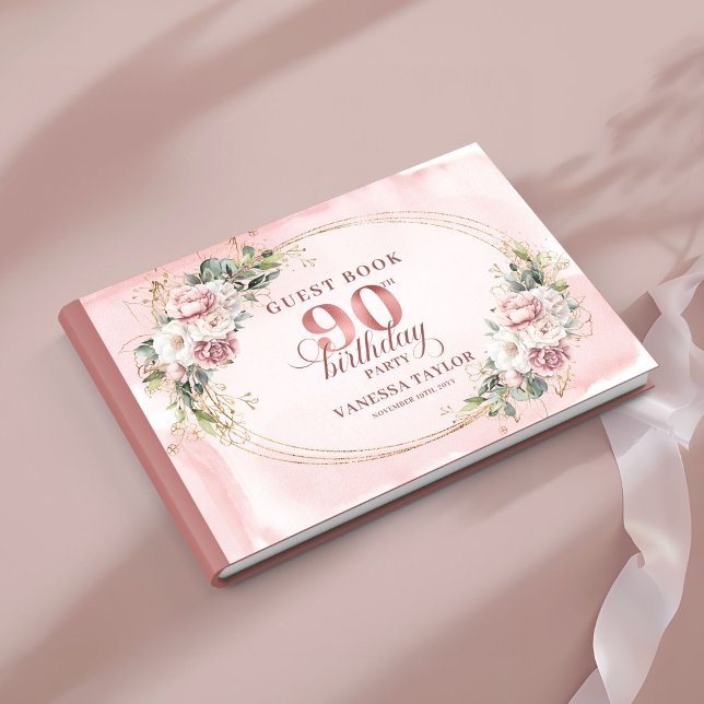 Livro De Visitas Romantic Pale Pink Gold Greenery 90th Birthday  (Romantic Pale Pink Gold Greenery 90th Birthday Guest Book

)