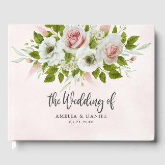 Livro De Visitas Romantic Pink Watercolor Floral Wedding 