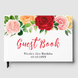 Livro De Visitas Romantic Red and Orange Roses Birthday 
