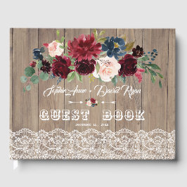 Livro De Visitas Romântica Borgonha Flores Lace Casamento de Madeir