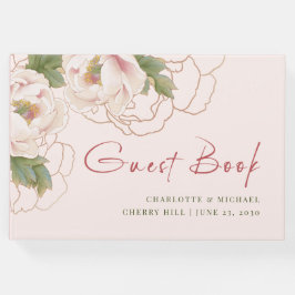 Livro De Visitas Romântico Blush Pink Peony Floral Wedding Guest Bo