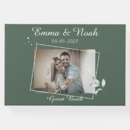 Livro De Visitas Romântico Verde deixa foto de casamento