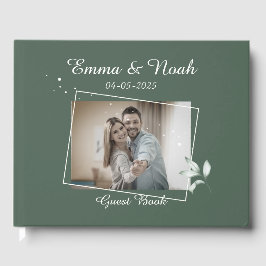 Livro De Visitas Romântico Verde deixa foto de casamento