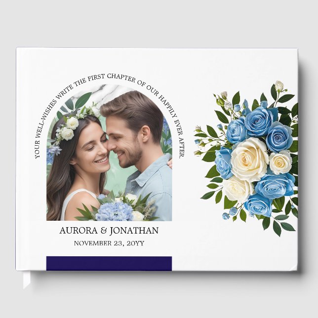 Livro De Visitas Rosa branca e azul personalizada (Frente)