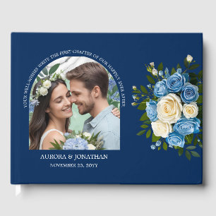 Livro De Visitas Rosa branca e azul personalizada