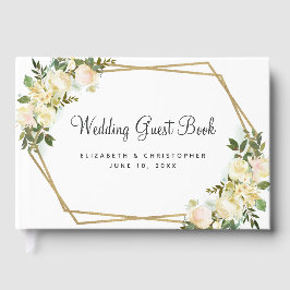 Livro De Visitas Rosa Casamento Branco Dourado Moldura Chic