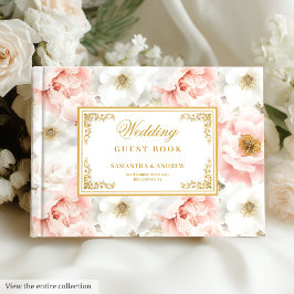 Livro De Visitas rosa claro d'água bonito flores ouro casamento