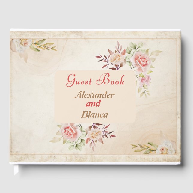 Livro De Visitas Rosa claro Vintage Rosa Wedding (Frente)