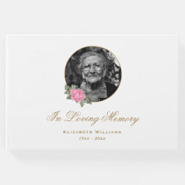 Livro De Visitas Rosa Cor-de-rosa branca Elegante Foto Funeral Flor
