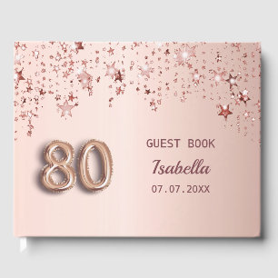 Livro De Visitas rosa de 80 de aniversário estrelas douradas cor-de
