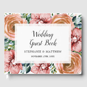 Livro De Visitas Rosa De Laranja Dusty Vinho Orquídeas Vermelhas Ca