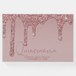 Livro De Visitas Rosa de luxo - Glitter Dourado Coloca Quinceanera 