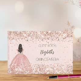 Livro De Visitas Rosa de Quinceanera com brilho