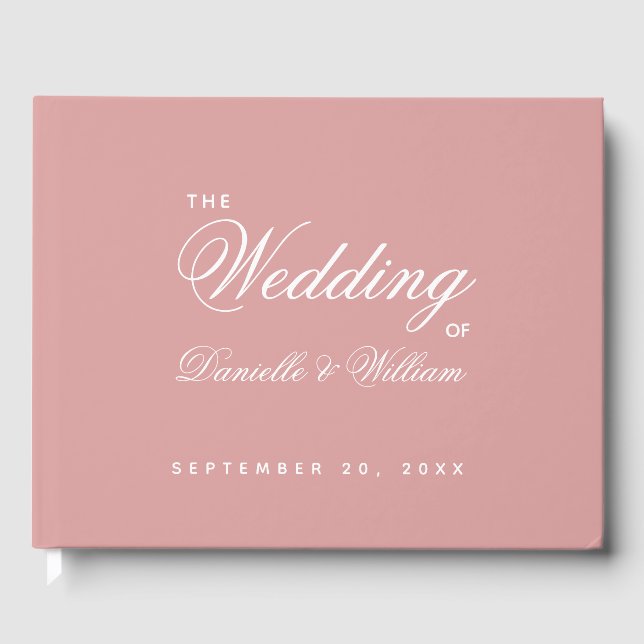 Livro De Visitas Rosa Desbotado Casamento Script Simples Caligrafia (Frente)