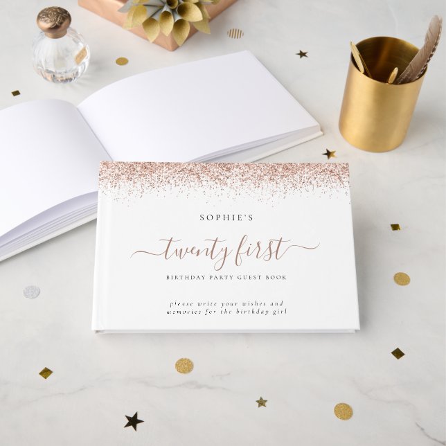 Livro De Visitas Rosa Dourada Brilhante Vinte Primeira Festa de ani (Frente aberta)