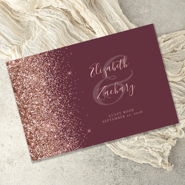 Livro De Visitas Rosa Dourada Moderno em Glitter Script (Criador carregado)
