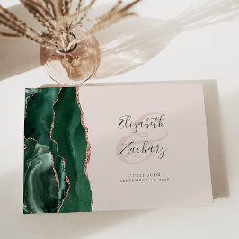 Livro De Visitas Rosa Dourada Moderno Esmeralda Verde Ágata Script