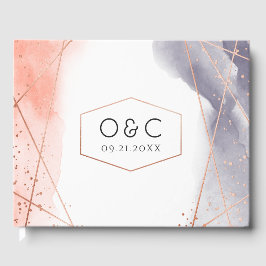 Livro De Visitas Rosa Dourado casamento Geométrico Dawn Watercolor