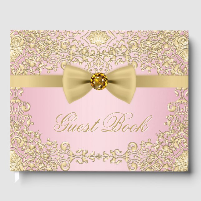 Livro de Visitas Rosa e Dourado Elegante (Frente)