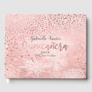 Livro De Visitas Rosa FAUX do PixDezines DOURADO CONFETTI+SNOW BOKE