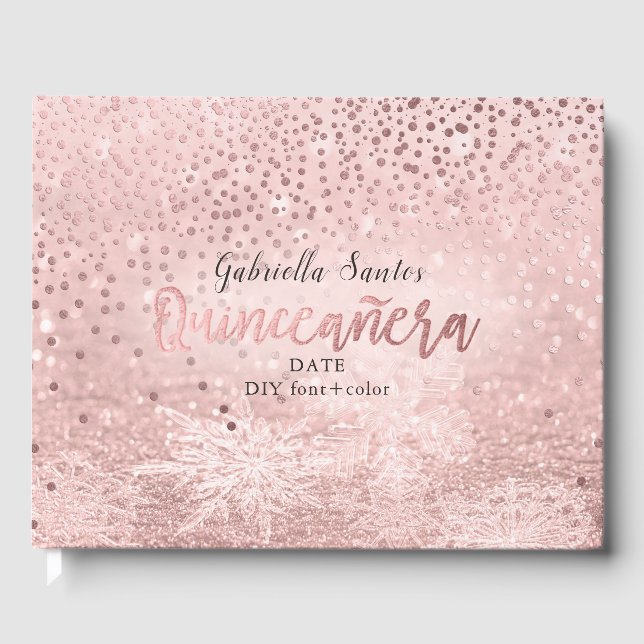 Livro De Visitas Rosa FAUX do PixDezines DOURADO CONFETTI+SNOW BOKE (Frente)