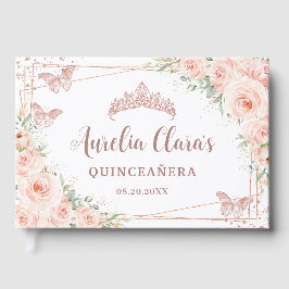 Livro De Visitas Rosa Floral Cor-de-Rosa Dourada Borboleta Quincean