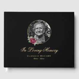 Livro De Visitas Rosa Floral Funeral Elegante Black Burgundy