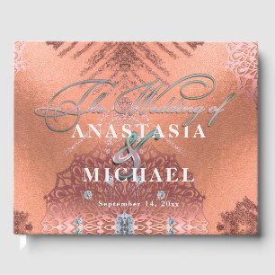 Livro De Visitas Rosa Gold Foil Luxury Glam Na moda Elegante Casame