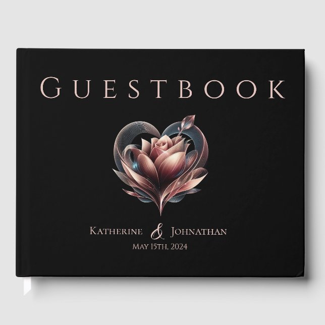 Livro De Visitas Rosa moderno com Casamento Cardíaco (Frente)