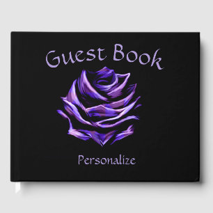Livro De Visitas Rosa Negra Neon Roxo Elegante