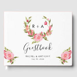 Livro De Visitas Rosa Rosa Pink Blush Floral Elegante Casamento